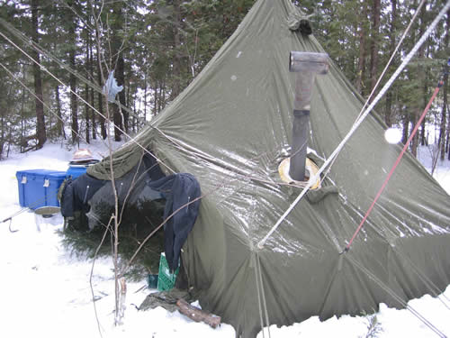 Winter camping hot tent.