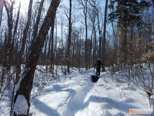 Glen breaking trail with his tiny pulk.